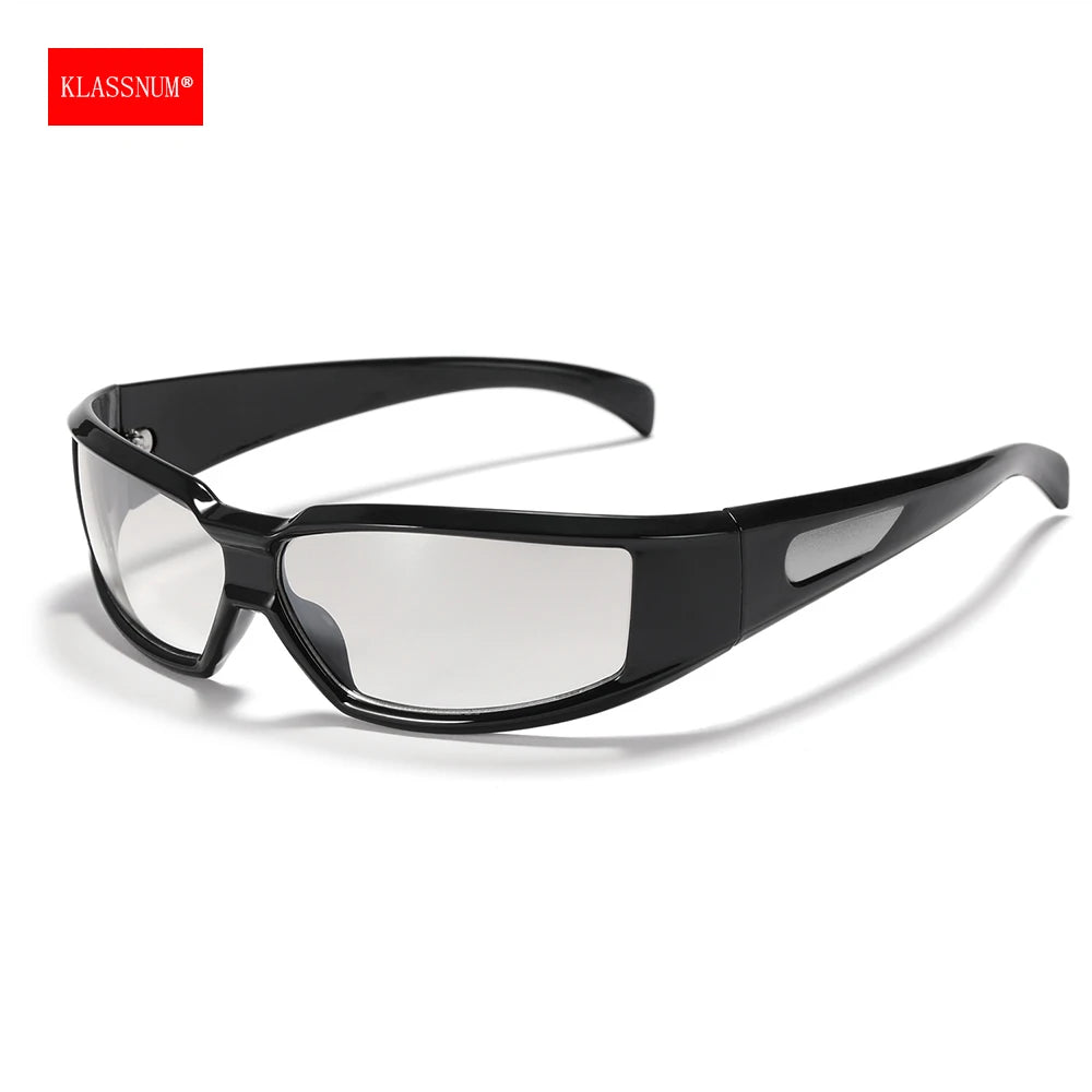 KLASSNUM Ochelari pentru femei Y2k Ochelari de soare la modă pentru bărbați, cu un design futurist și tehnologic Ochelari de soare argintii și roz pentru fete, cu protecție UV400