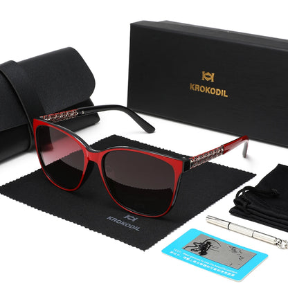 Ochelari de soare polarizați KROKODIL pentru femei, ochelari de soare pătrați la modă, ramă unisex, protecție UV400, set cu cutii