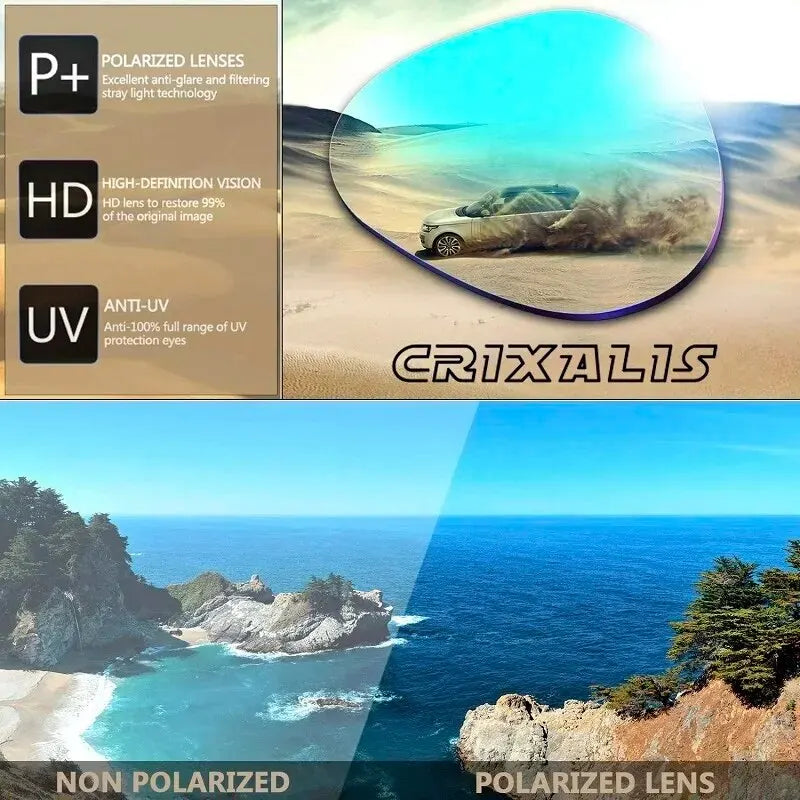 Ochelari de soare polarizați CRIXALIS pentru bărbați, pătrați, supradimensionați, antireflex, pentru șoferi, ochelari de soare cu oglindă, pentru femei, ochelari de protecție UV400, pentru bărbați