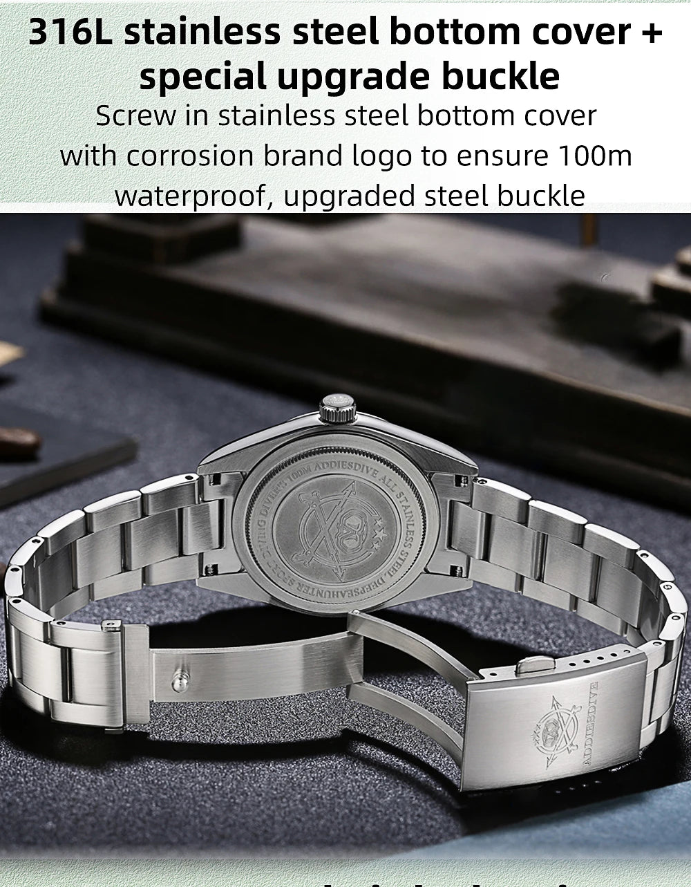ADDIESDIVE 2024 New AD2066 Men's Watches Bubble Mirror Pot Cover Glass Stainless Steel Waterproof  Quartz Watch Man reloj hombre