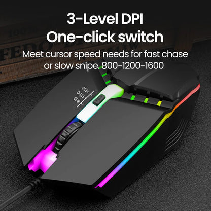 RGB Wired BackLight Mute USB Mice USB Wired Gaming Mouse for Desktop PC Notebook Computer Home Office LED Luminous 1600DPI