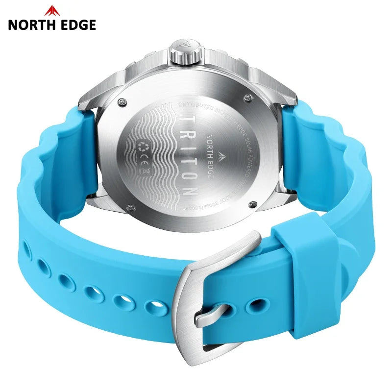 NORTH EDGE New TRITON Solar Powered Diving Watch for Man Luxury Quartz Wristwatches 316L Stainless Steel Case Waterproof 300M