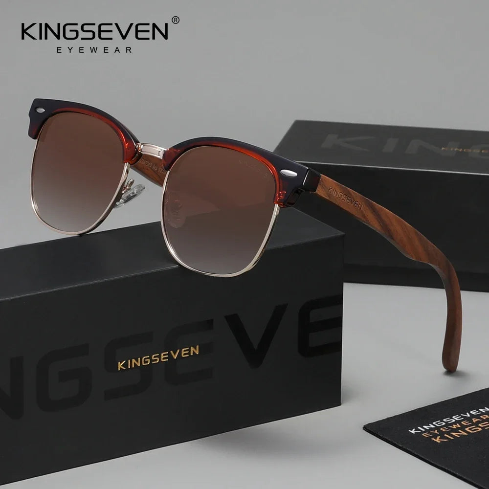 KINGSEVEN Ochelari de soare din lemn de nuc negru, pentru femei și bărbați, polarizați, stil vintage, protecție UV400, pentru călătorii, model W5516