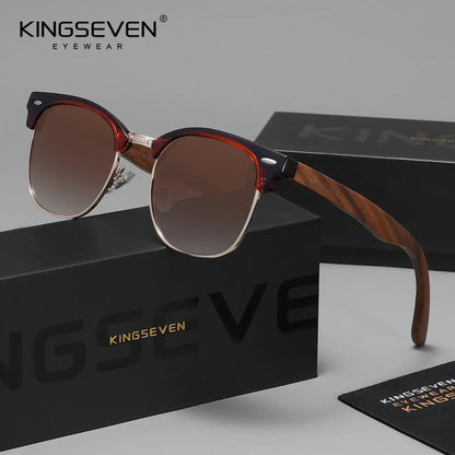 KINGSEVEN Ochelari de soare din lemn de nuc negru, pentru femei și bărbați, polarizați, stil vintage, protecție UV400, pentru călătorii, model W5516