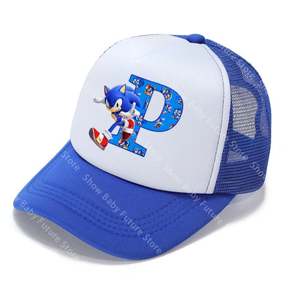 Cartoon Letters A-Z Sonics Boys Girls Baseball Caps Adult Outdoor Sports Breathable Mesh Hat Cute Anime Sunbonnet Birthday Gifts