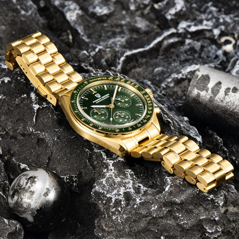 PAGANI DESIGN Moon Men's Watches Gold Luxury Quartz Watch Men Speed Sports Chronograph AR Sapphire Waterproof Luminous Man Gift