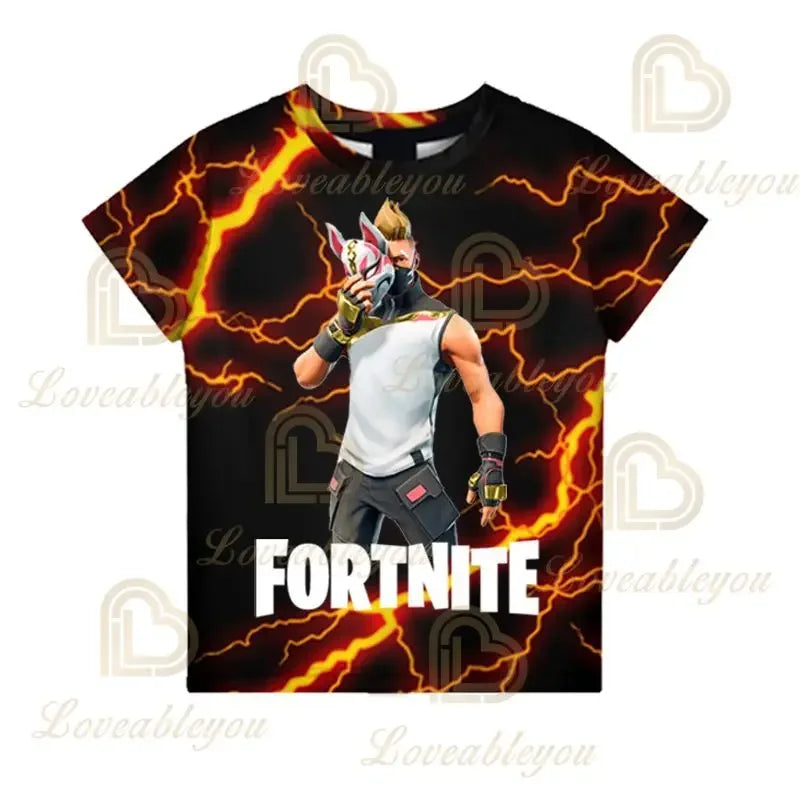 Детска тениска Cartoon Fortnite New Summer с 3D принт за момчета и момичета, streetwear дрехи за възрастни и деца, забавна тениска с обло деколте