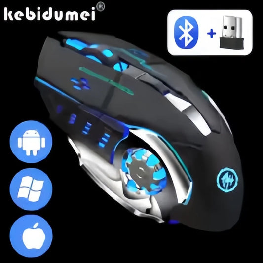 Rechargeable Wireless Gaming Mouse with Bluetooth & USB, Silent RGB Gaming Mouse, Ergonomic Rechargeable Wireless Gaming Mouse for PC, Laptop & E-Sports
