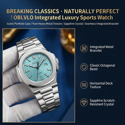 OBLVLO Men's Rose Gold Brown Dial Bracelet Watch with Date Swiss Quartz Movement Elegant Dress Watch for Gentlement FM-YWL-S