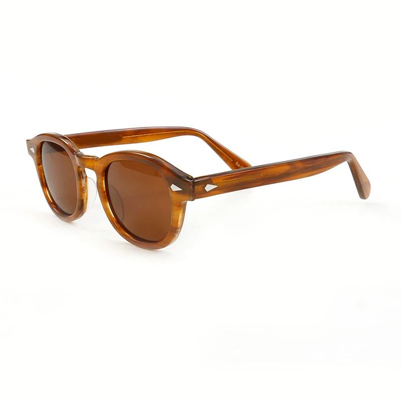 Ochelari de soare polarizați pentru bărbați și femei, stil Johnny Depp Lemtosh, ochelari de soare retro cu ramă rotundă din acetat și lentile UV400, Oculos
