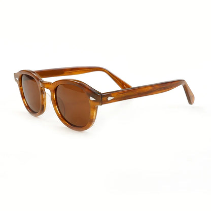 Ochelari de soare polarizați pentru bărbați și femei, stil Johnny Depp Lemtosh, ochelari de soare retro cu ramă rotundă din acetat și lentile UV400, Oculos