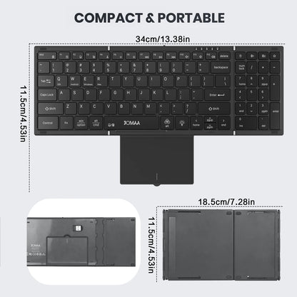 Portable Bluetooth Dual Mode Wireless Touchpad Keyboard with RGB Backlit,98Keys Foldable Office Keyboard for PC/Laptop/Mac-Black