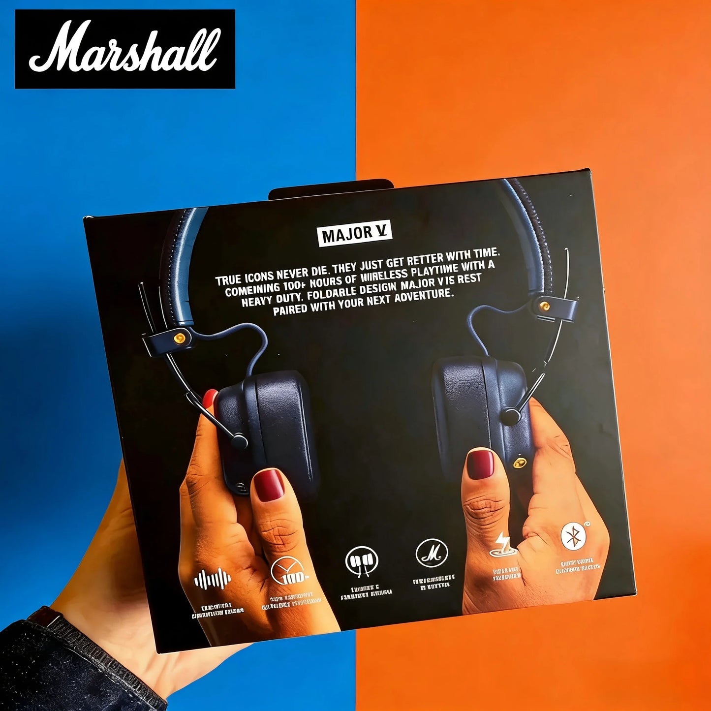 Marshall Major V 5 Wireless Bluetooth On-Ear Headphones – Deep Bass Stereo Sound, Sports & Gaming Headset with Microphone, Wireless & Wired Headphone