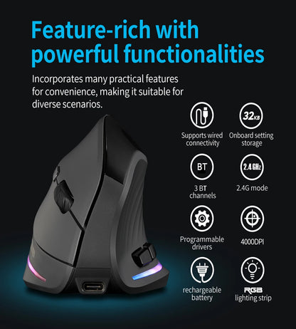 Rechargeable Wireless Vertical Mouse With Screen Display Ergonomic Mice 6 Button Programmable Gaming Mouse for Gamer Desktop