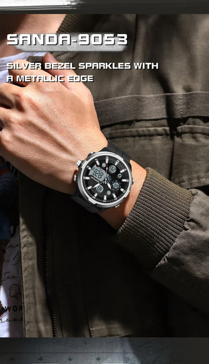 SANDA 9053 G Sports Military Men's Watches Luxury Digital Watch 50M Waterproof Quartz Wristwatch for Male Relogios Masculino
