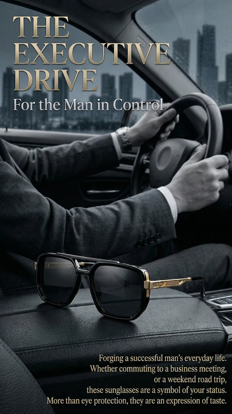 Ochelari de soare pătrați polarizați pentru bărbați, de lux, în stil vintage, cu punte dublă, lentile cu gradient, ochelari de soare pentru șofat, ochelari de soare retro cu partea superioară plată, pentru bărbați