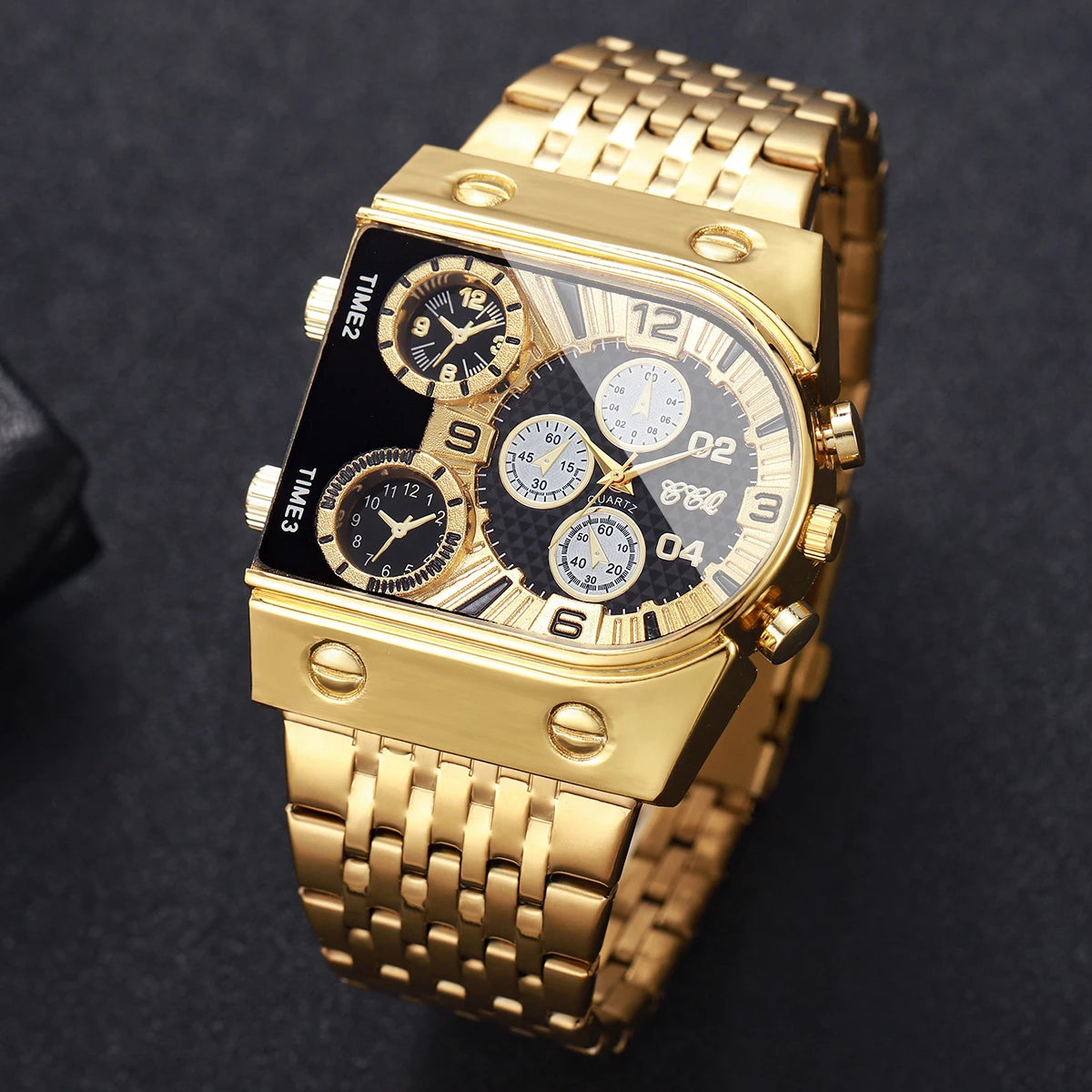 Luxury Gold Men Watch Decorative Dial Stainless Steel Band Quartz Wristwatch Casual Business Clock Reloj Hombre (Without Box)