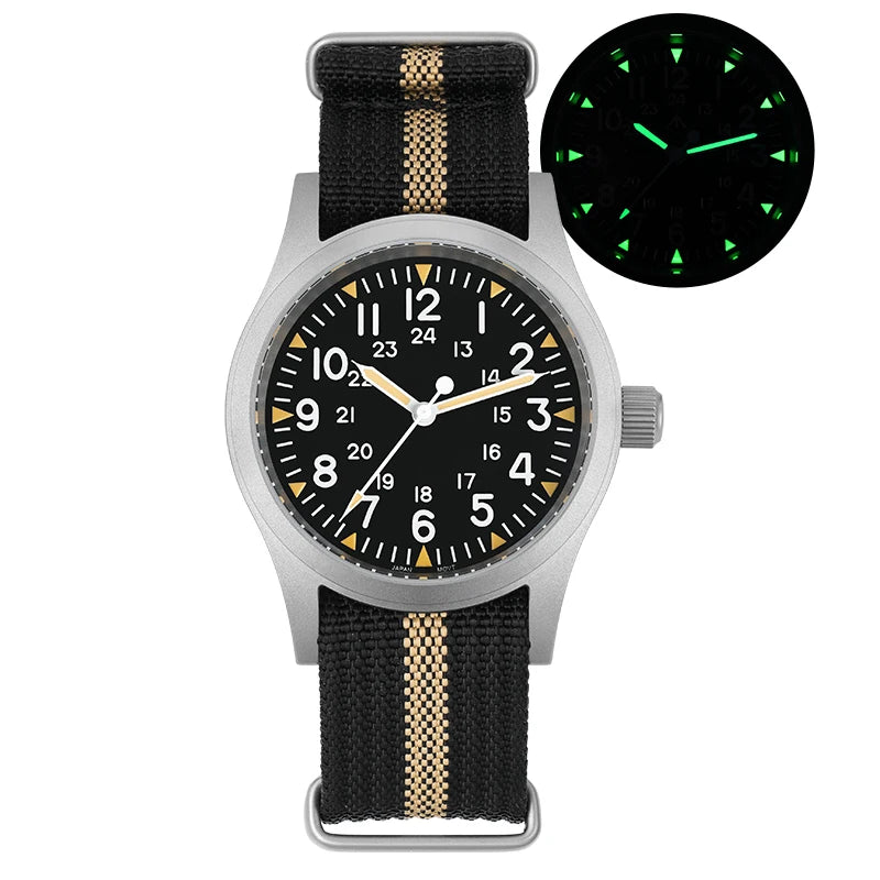 Militado ML05 Military Watch VH31 Sweep Movement Domed Sapphire Crystal Wristwatch High Clear AR Coating 38mm Vintage Watches
