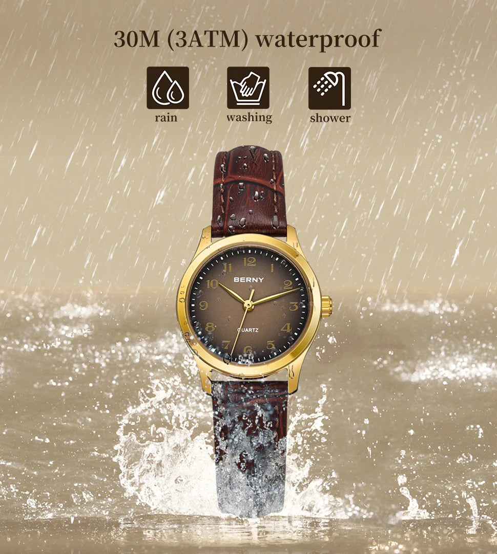BERNY Gold Watch for Women Luxury Ladies Fashion Quartz Wristwatch Elegant Gradient Dial Multiple Scenarios Matching Lady Watch