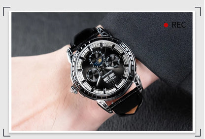 OBLVLO Men's Automatic Watch 40mm Mechanical Wristwatch 5ATM Luminous Crystal Bezel Year, Month, Week, Date, 24 Hours TY1655 Movement