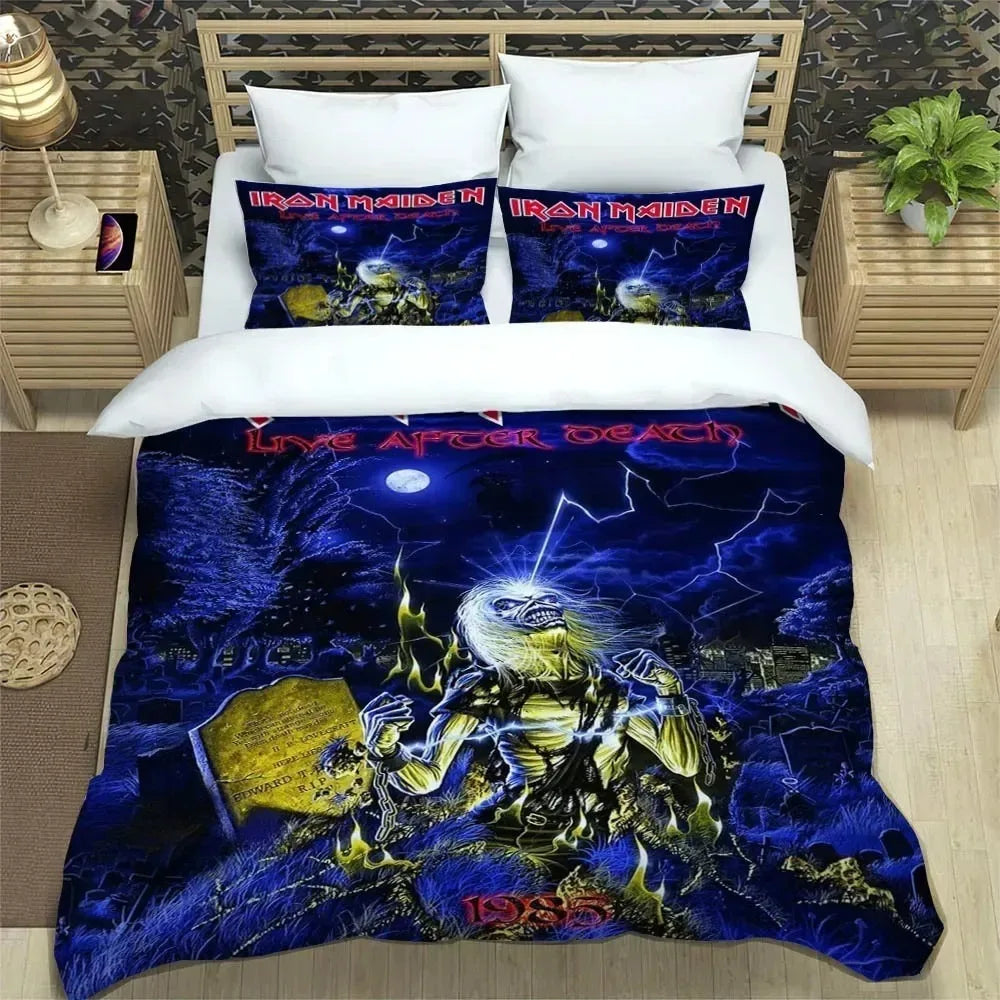 Set di biancheria da letto 3D Rock Band I-Iron-M-Maiden: raffinato set di biancheria da letto, composto da copripiumino, piumone e set completo, regalo di compleanno di lusso