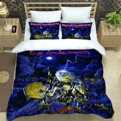 Set di biancheria da letto 3D Rock Band I-Iron-M-Maiden: raffinato set di biancheria da letto, composto da copripiumino, piumone e set completo, regalo di compleanno di lusso