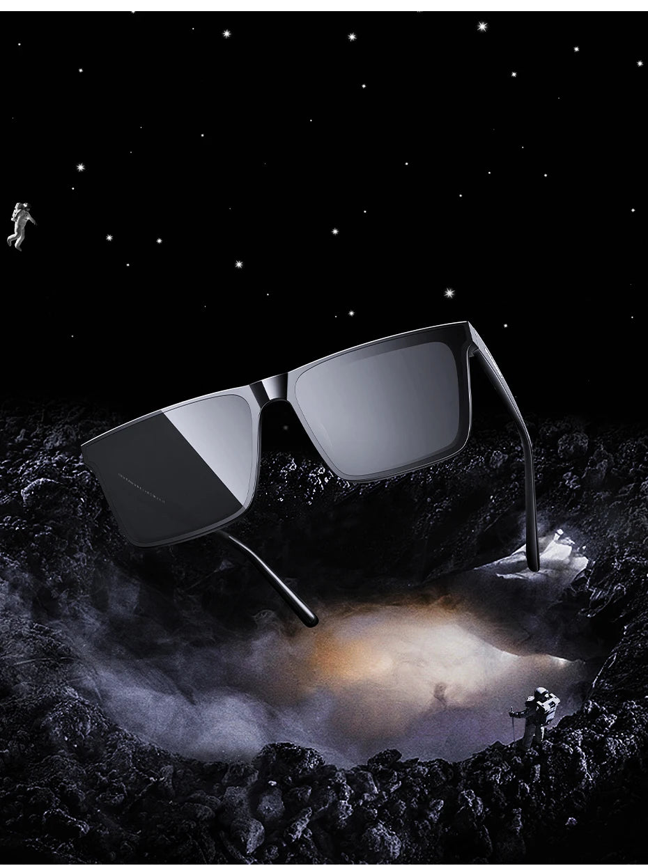 Ochelari de soare polarizați CAPONI din nailon, cu rame din acetat, design pătrat și plat, pentru bărbați, protecție UV400, lentile negre CP7499