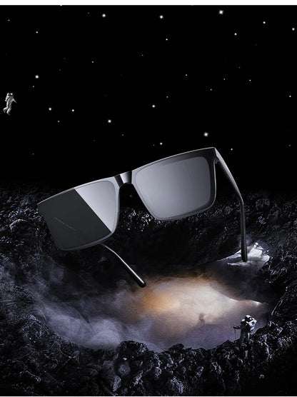 Ochelari de soare polarizați CAPONI din nailon, cu rame din acetat, design pătrat și plat, pentru bărbați, protecție UV400, lentile negre CP7499