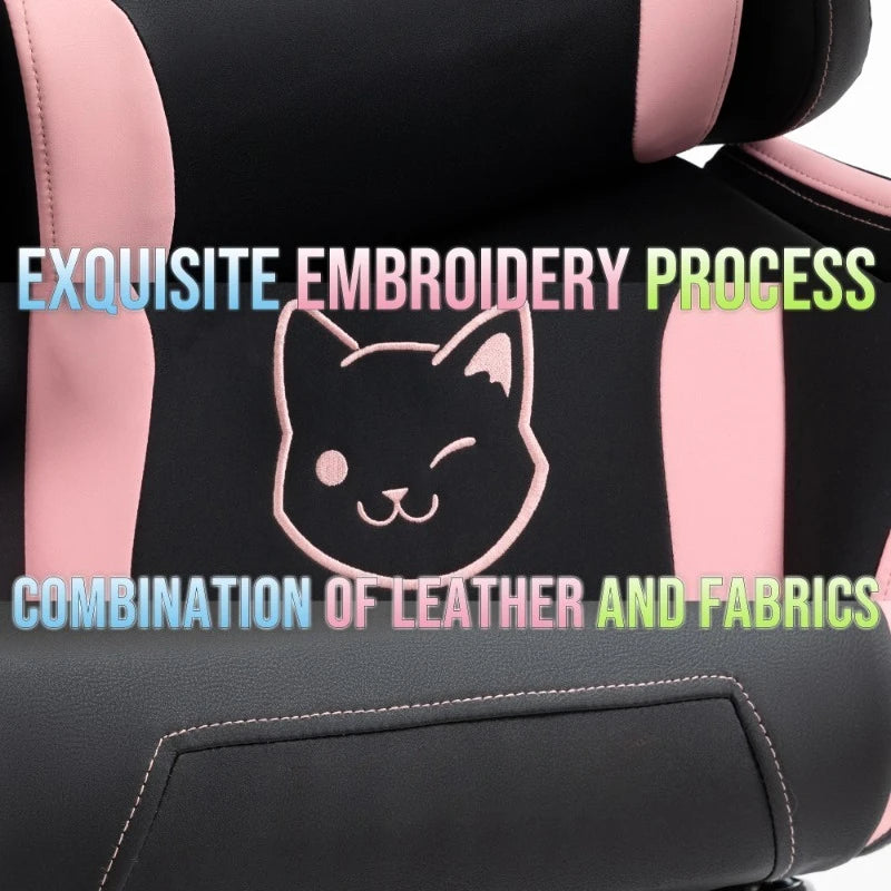 Söt gamingstol med kattöron och fotstöd – rosa kawaii-datorstol, ergonomisk gamer-stol med hög rygg och svankstöd med kattassmotiv