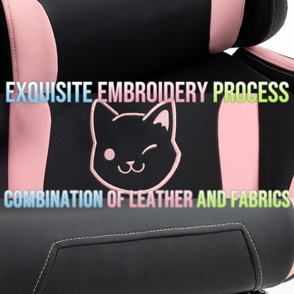 Söt gamingstol med kattöron och fotstöd – rosa kawaii-datorstol, ergonomisk gamer-stol med hög rygg och svankstöd med kattassmotiv