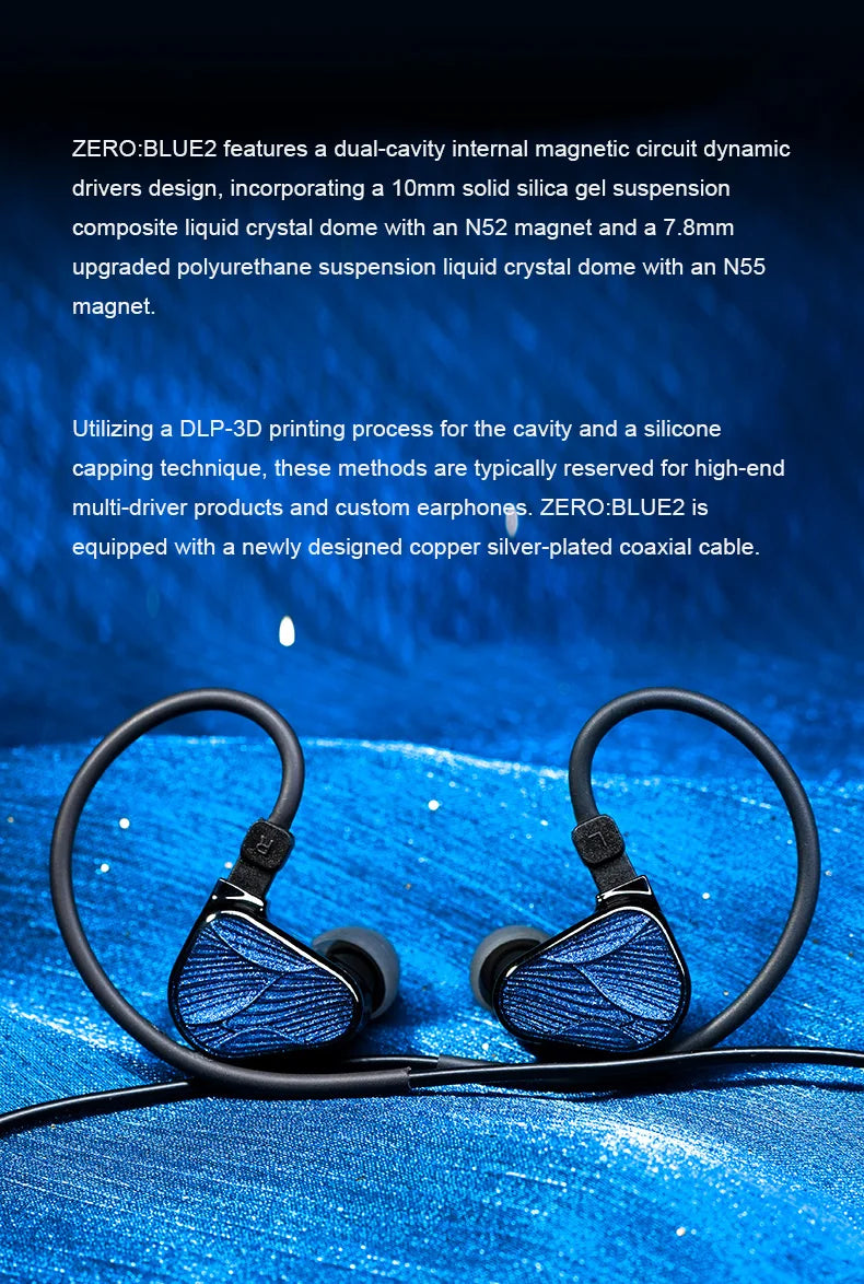 TRUTHEAR Zero:BLUE2 Earphone Dual Dynamic Drivers IEMs with Detachable Cable in Ear Headphone 0.78mm 2pin 3.5mm plug