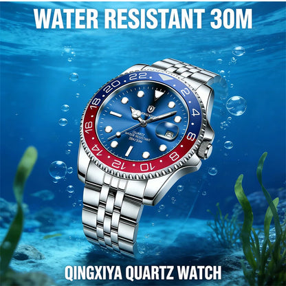 2026 New QINGXIYA Luxury Men Quartz Watches Stainless Steel Waterproof Luminous Date Watch Top Brand Men Wristwatch reloj hombre