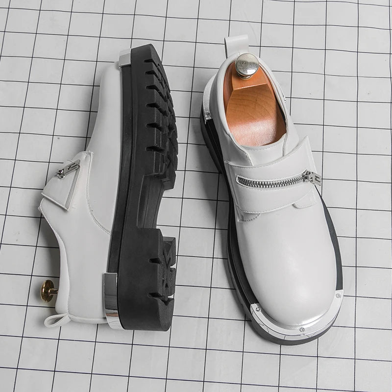 Men's thick soled leather shoes Designer's personalized style Leisure Party Office Outdoor Fashion Street Black white shoes