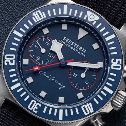 SEESTERN Chronograph Herren-Mechanikuhr Tianjin ST1901 Uhrwerk Saphirglas-Armbanduhr mit Nylon-Klettarmband, Leuchtzeigern und Skelettdesign