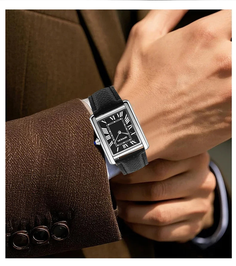 SANDA New Couple Tank Watches Wear Resistant Leather Strap Luxury Square Dial Waterproof Sports Casual Men Women Quartz Watches