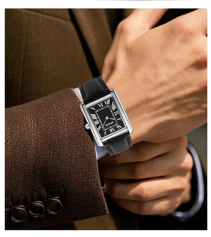 SANDA New Couple Tank Watches Wear Resistant Leather Strap Luxury Square Dial Waterproof Sports Casual Men Women Quartz Watches