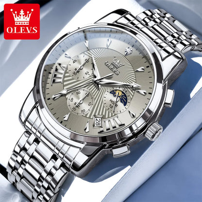 OLEVS Brand Fashion Red Watch for Men Luxury Sport Waterproof Stainless Steel Chronograph Quartz Watches Relogio Masculino