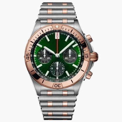 44mm Contemporary Luxury Male Quartz Watch High Accuracy Movement Date Window Chronograph Solid Stainless Steel Bracelet Casual