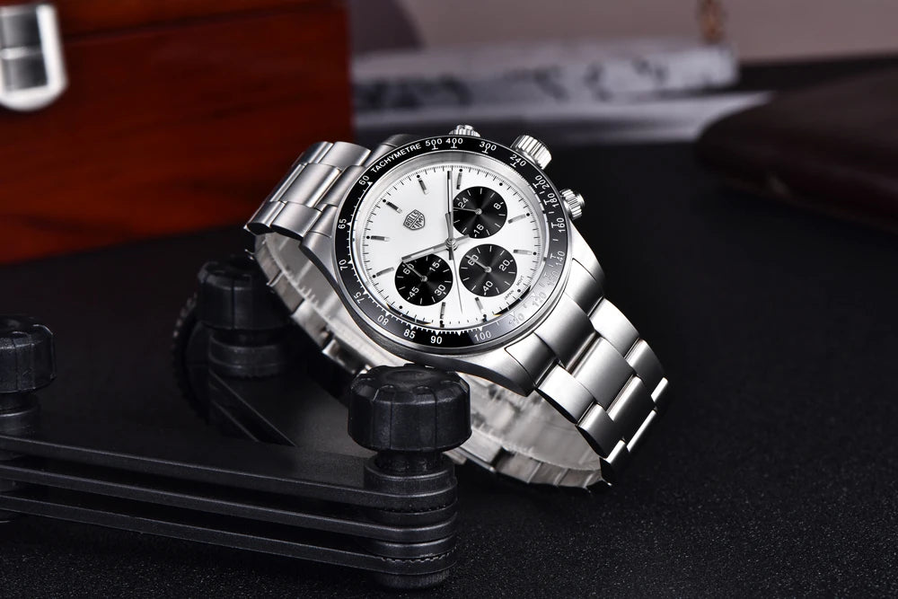 Relógios masculinos Rolls Timi Panda – Cronógrafo de quartzo, modelo de luxo, vidro de safira com tratamento antirreflexo, estanque, estilo desportivo