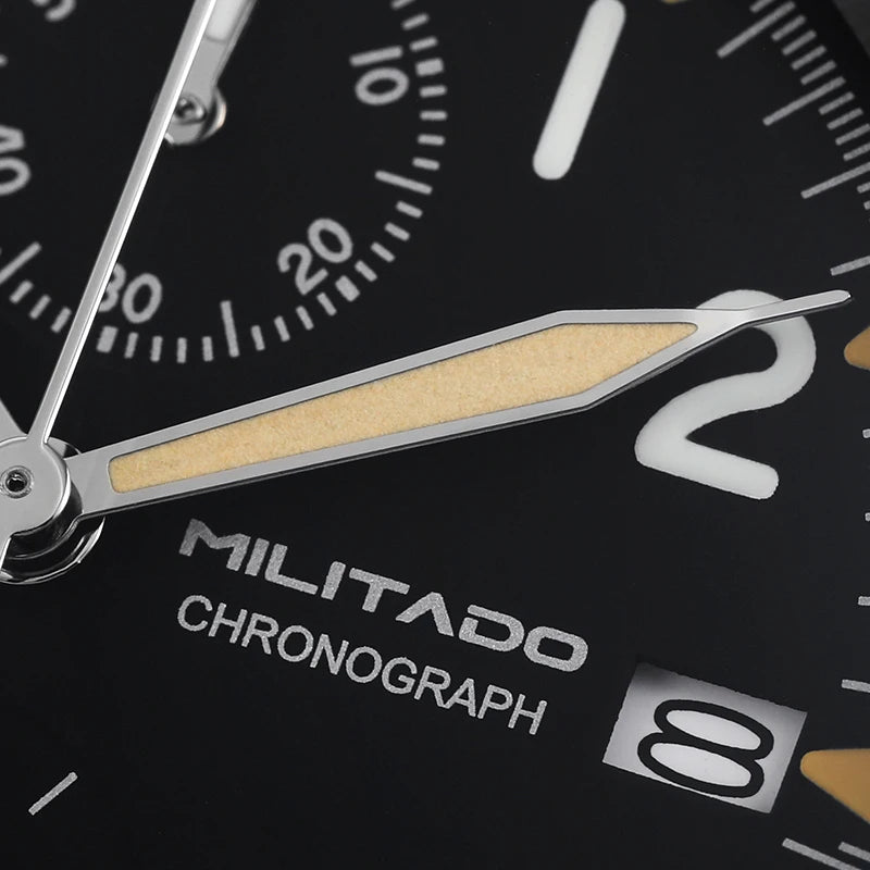 Militado ML1868KF Retro VK67 Quartz Chronograph Watch Stainless Steel Case 3 Dial Waterproof 100M  Multifunction Military Watch