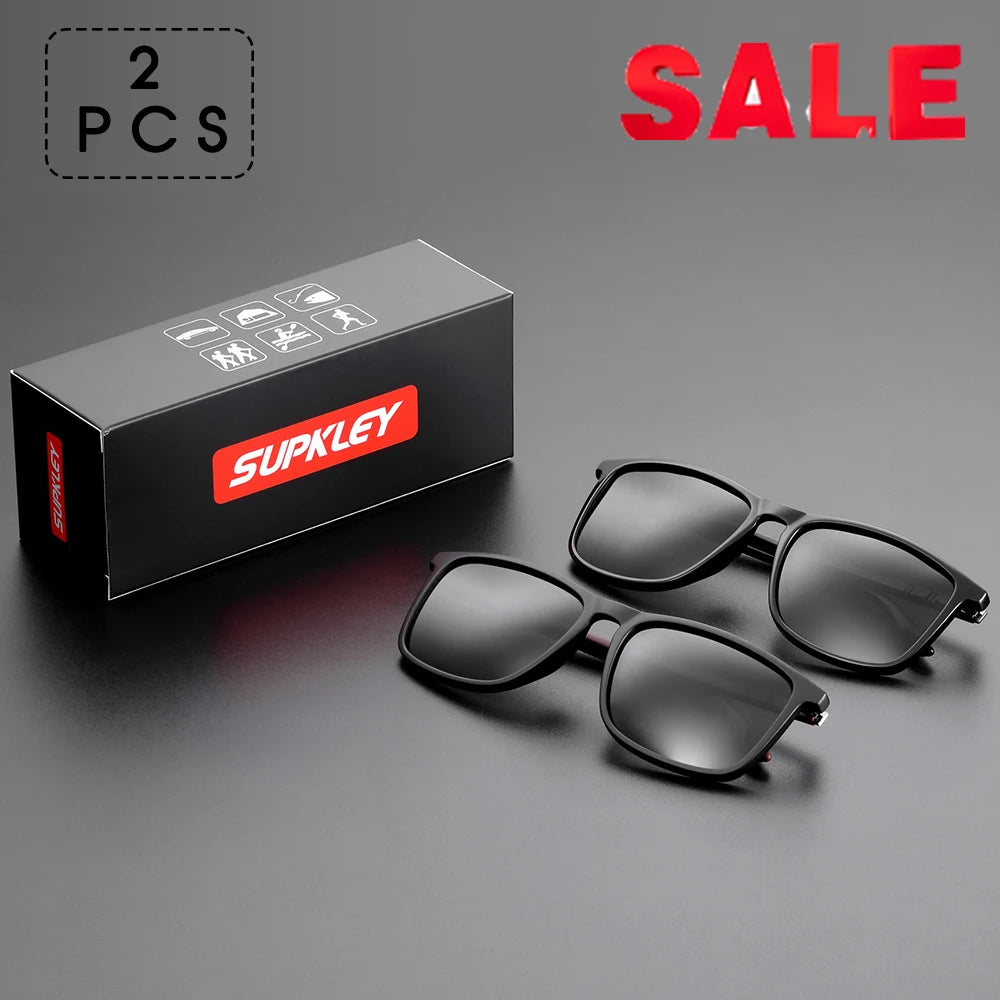 Ochelari de soare SUPKLEY pentru bărbați, polarizați, confortabili, cu ramă pătrată, accesoriu ușor pentru ochelari, cu original
