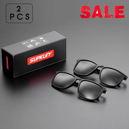 Ochelari de soare SUPKLEY pentru bărbați, polarizați, confortabili, cu ramă pătrată, accesoriu ușor pentru ochelari, cu original
