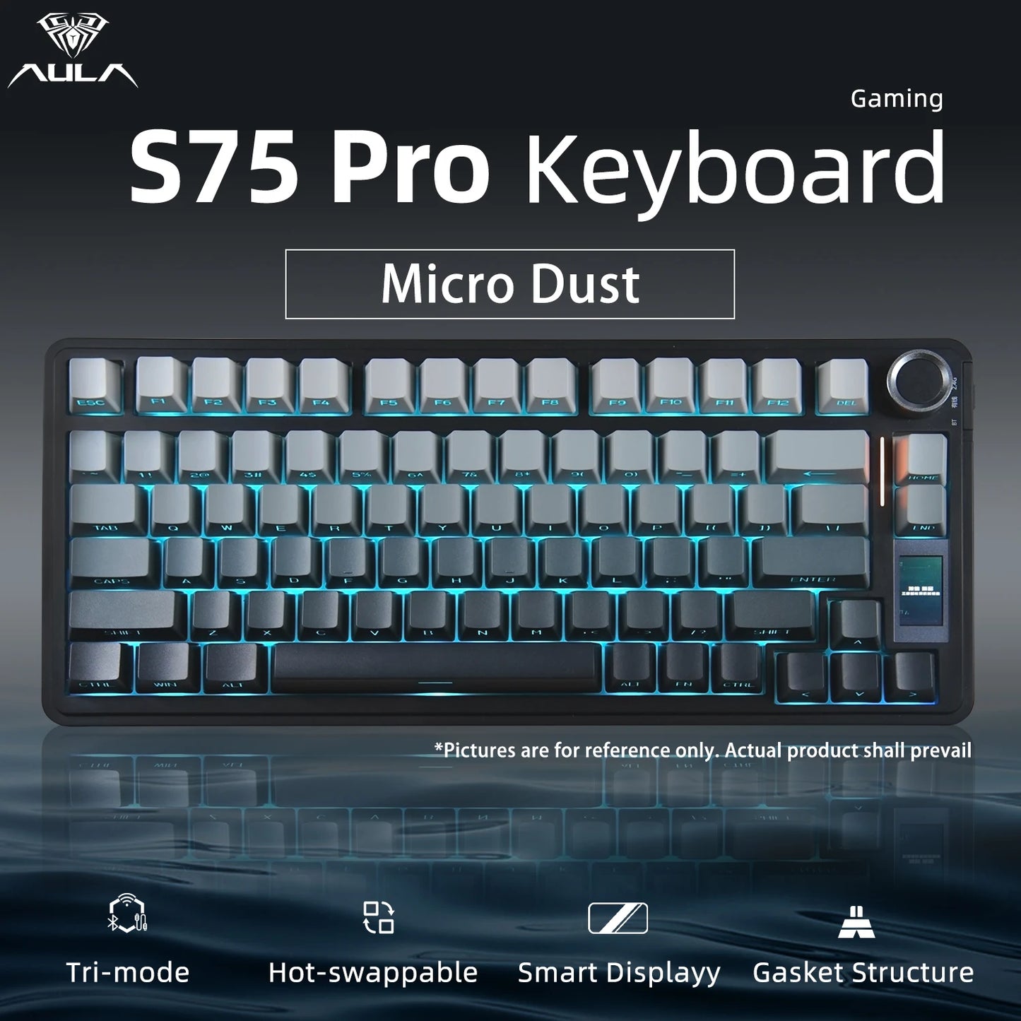 Teclado Mecânico AULA S75 PRO 75% Layout Personalizado Retroiluminação RGB Sem Fios Bluetooth Gaming com Ecrã e Botão Rotativo