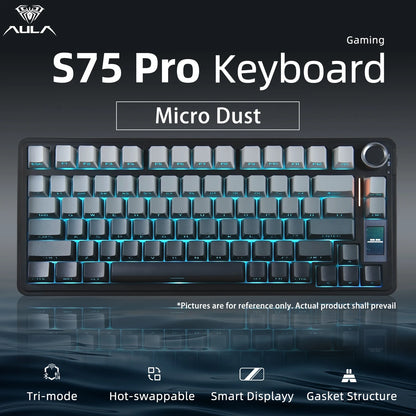 Teclado Mecânico AULA S75 PRO 75% Layout Personalizado Retroiluminação RGB Sem Fios Bluetooth Gaming com Ecrã e Botão Rotativo