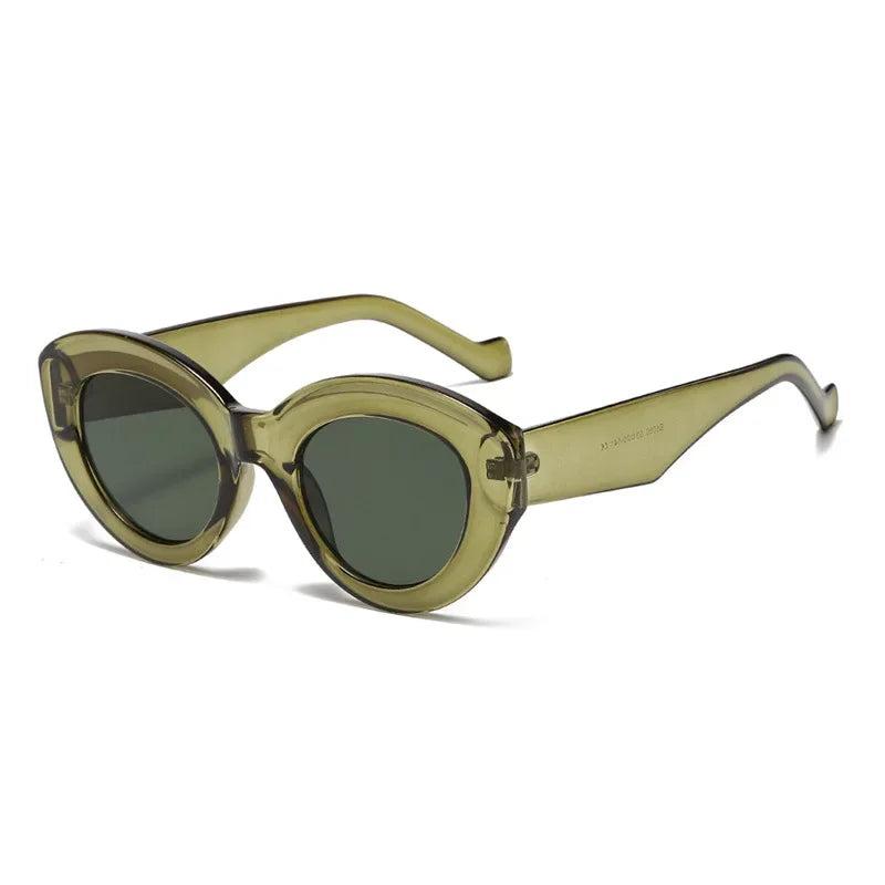 JNPCXI Ochelari de soare pentru femei, model „Cat Eye” supradimensionat, la modă, cu dungi verzi, stil retro, protecție UV400; ochelari de soare ovali pentru bărbați, la modă