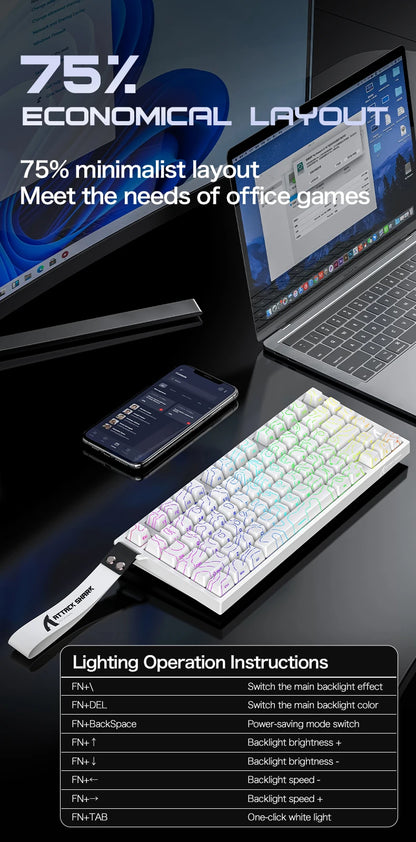 ATTACK SHARK R82 HE 75% Magnetic Keyboard 8000Hz Rapid Trigger 0.005mm RT 0.08ms Latency RGB Wired Gaming Keyboard