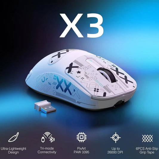 ATTACK SHARK X3 Lightweight Wireless Gaming Mouse, 49g Tri-Mode Gaming Mouse with PAW3395 26K DPI Sensor, 200H Battery, 5 Programmable Buttons