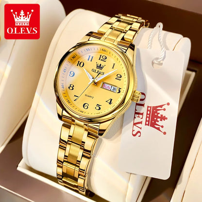 OLEVS Quartz Watch Women Fashion Ladies Watches Wrist Waterproof Luminous Stainless Steel Gold Women Watches Luxury Elegant