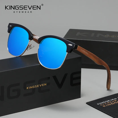 KINGSEVEN Ochelari de soare din lemn de nuc negru, pentru femei și bărbați, polarizați, stil vintage, protecție UV400, pentru călătorii, model W5516