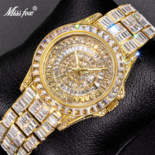 Full Iced Out Watches For Men Luxury Handmade Mosaic Diamond Silver Steel Watch Fashion Hip Hop Silver Automatic Date Male Clock